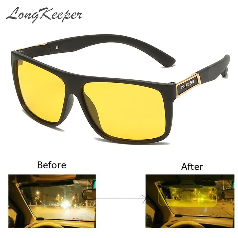 

LongKeeper TR90 Night Vision Glasses Men Car Driving Sunglasses Women UV400 Yellow Lens Anti-glare oculos de sol