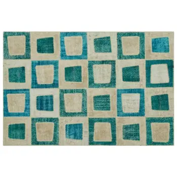 

Handmade Turquoise Vintage Overdyed Patchwork Area Rug 160x242 Cm-5'3''X7'11''