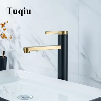 

Bathroom Faucet Black and Gold Bathroom Basin Faucet Cold And Hot Water Mixer Sink Tap Single Handle Deck Mounted Black Tap