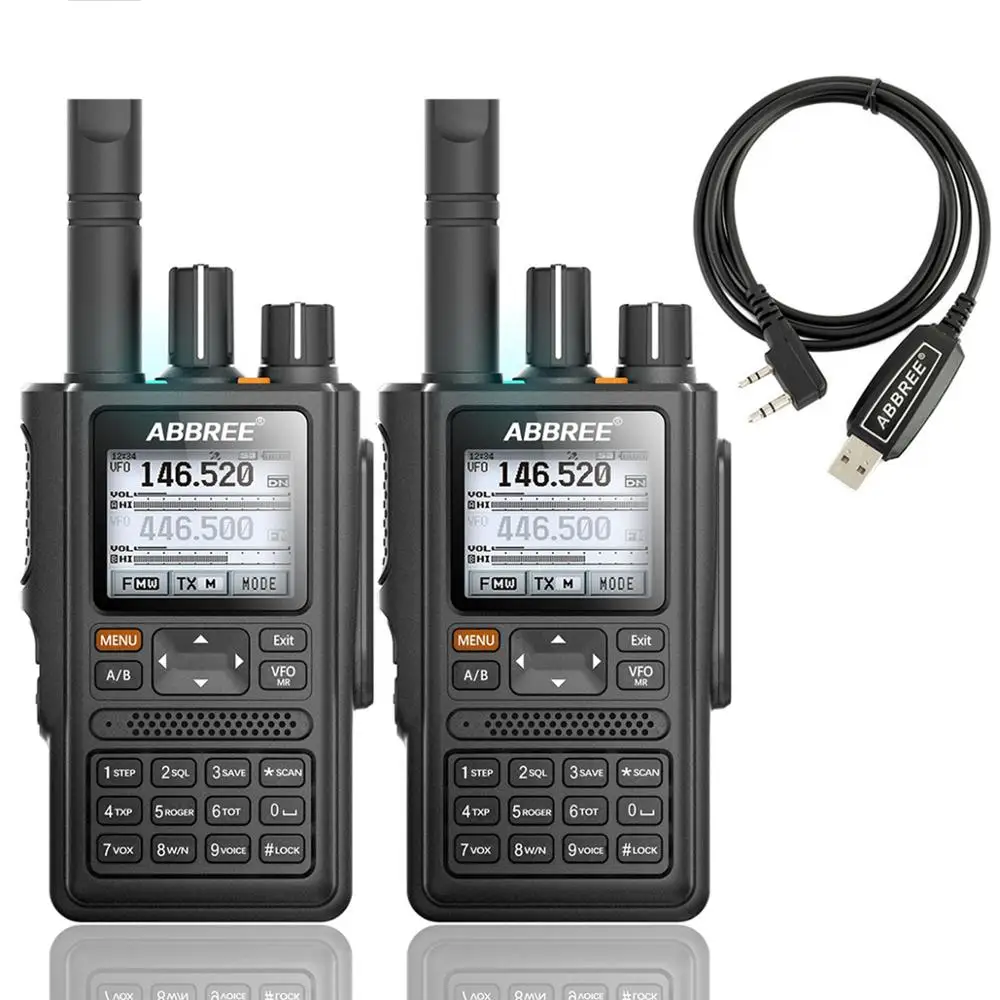 2pcsABBREE AR-F8 gps 6 полос(136-520 МГц) 8 Вт 999CH Многофункциональный VOX DTMF SOS lcd цветной любительский Ham двухстороннее Радио рация - Цвет: Add program cable