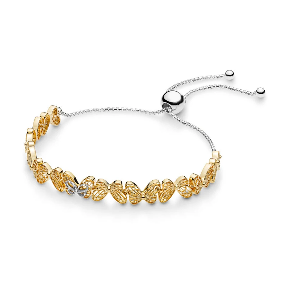 

Authentic 925 Sterling Silver Shine Openwork Butterflies Sliding Bracelet Bangle For Women Wedding fit Lady Fine Jewelry