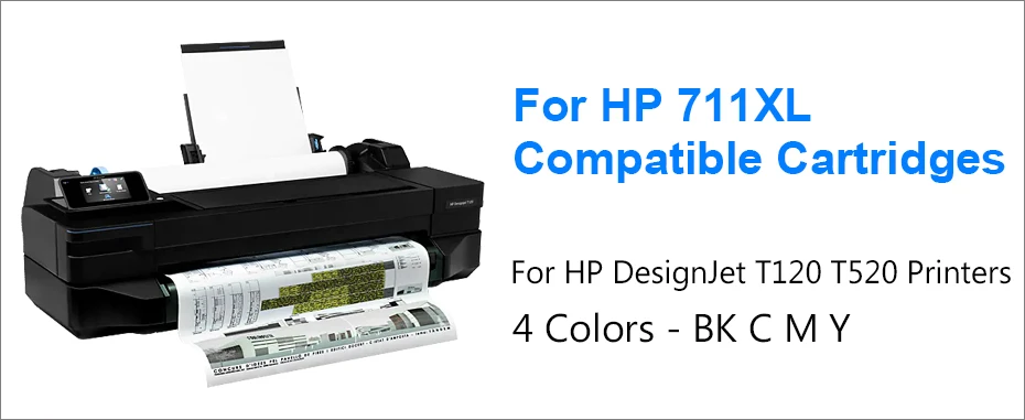 4PC/SET HP 711XL Replacement Ink Cartridge For HP DesignJet T120
