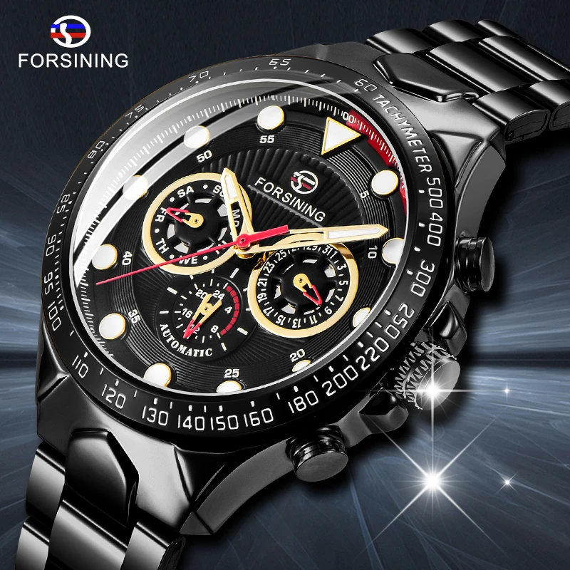 

Forsining Full Functional Mens Automatic Mechanical Watches For Men Waterproof Black Watch Male Wristwatches Relogio Masculino