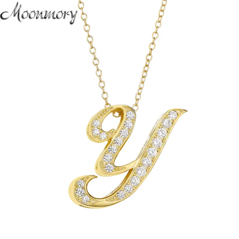 

Moonmory 2018 European Bijoux Femme 925 Sterling Silver Gold Color Letter Y W Pendant Necklace For Japan Men and Women Jewelry