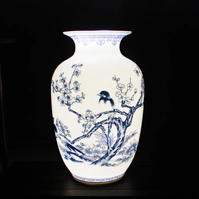 Blue and White Jingdezhen Porcelain Vases: Fine Bone China Vase with Bird and Flowers Decoration image 3