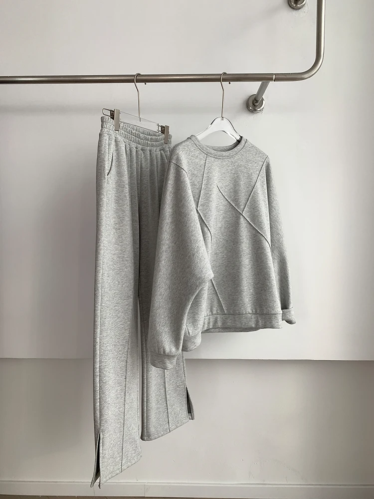 plus size pant suits for special occasions Bornladies 2022 Women Cotton Sweatshirt Suit Oversized Sets Female Stylish O Neck Loose Sweatshirt + Long Pants Suits Sets skirt suit set