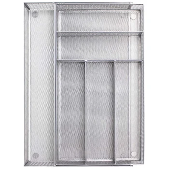 

Sturdy Cutlery Drawer Storage Box Silver / Cutlery Storage Compartment Kitchen Mesh Design with Non Slip Rubber Feet