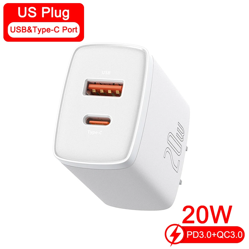 Baseus PD 20W USB Type C Charger For iPhone 13 12 Pro Max Samsung 30W Fast Charge QC3.0 Type-C Charger Phone Charging Adapter usb car charge Chargers