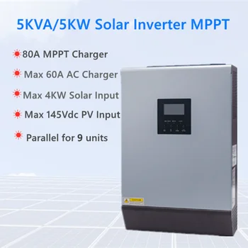 

Hybrid solar power Inverter 5KVA/5KW 80A MPPT Charger 48Vdc to 230Vac +60A AC charger 145Vdc PV With Parallel Kits