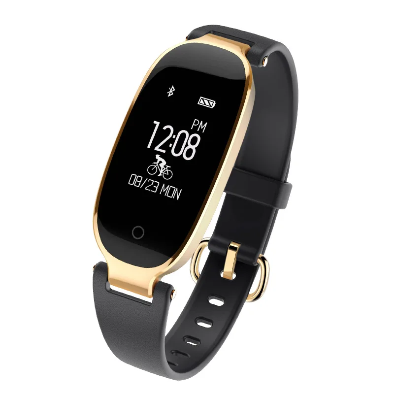 S3 электронные часы новые стильные женские водонепроницаемые часы с Bluetooth и монитором сердечного ритма спортивные часы для Android IOS - Цвет: Black Gold