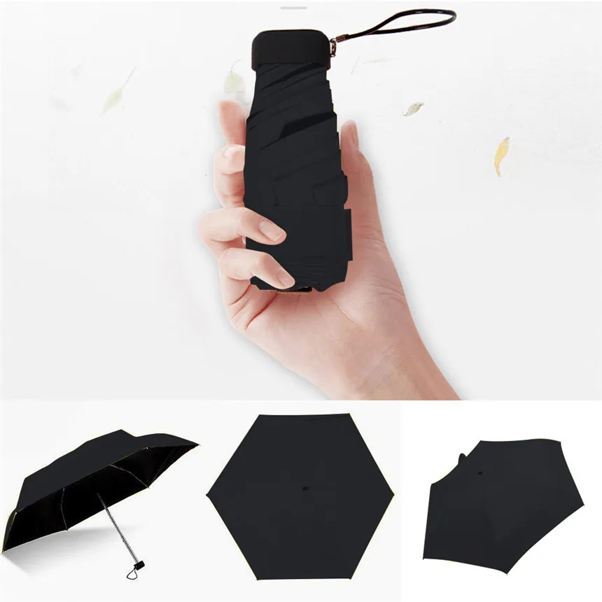 Карманный мини-зонтик, Женский Ветрозащитный прочный 5 складной зонт от солнца, портативный зонтик, мужской солнцезащитный женский зонтик - Цвет: Black