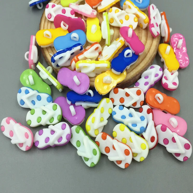 DIY 100PCS Cartoon Flip flops shape Resin Mixed color Sewing scrapbooking buttons Crafts 22mm