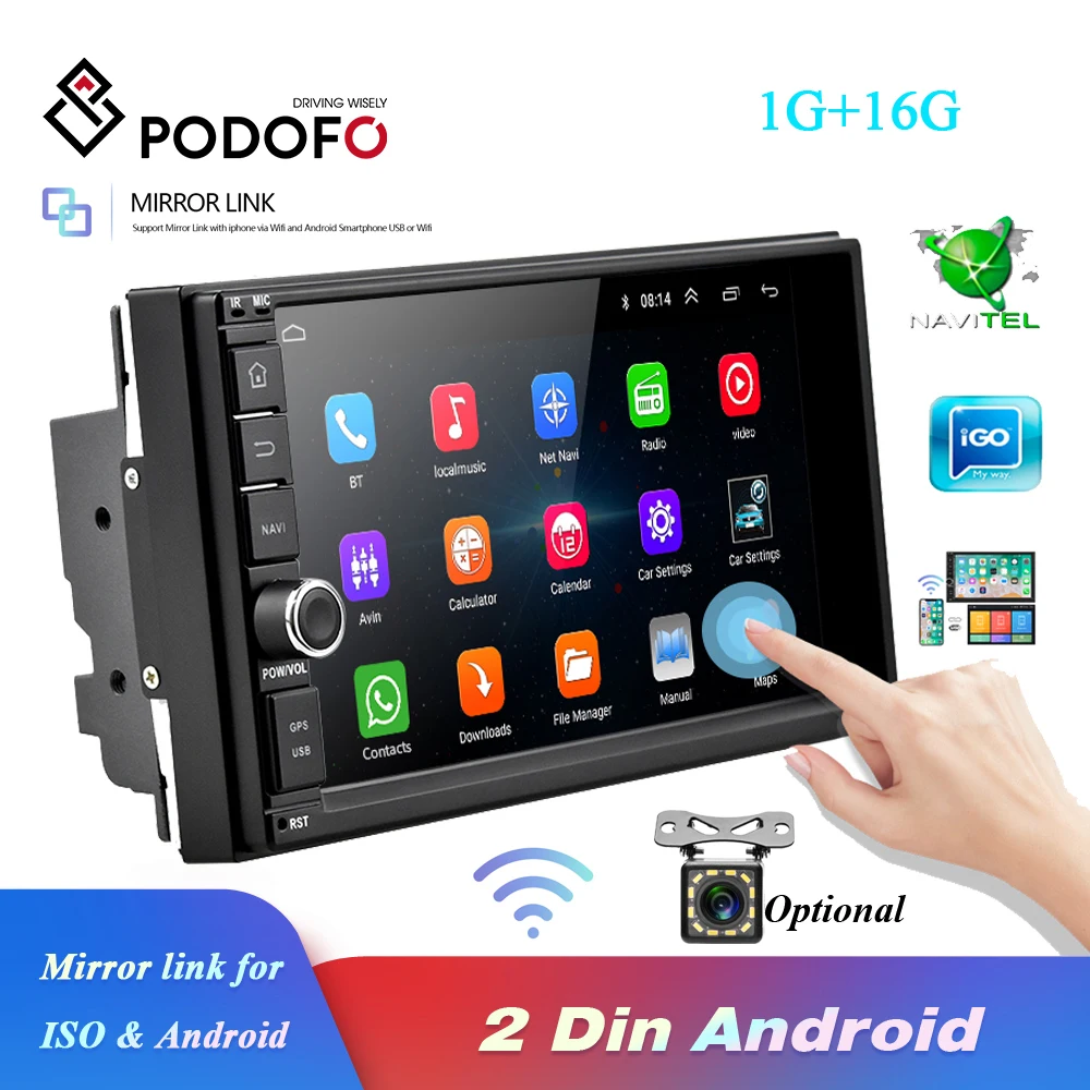 BEST Podofo Universal 2 din Android 8.1 Car Radio Bluetooth GPS WIFI 2din Multimedia Player ISO Android