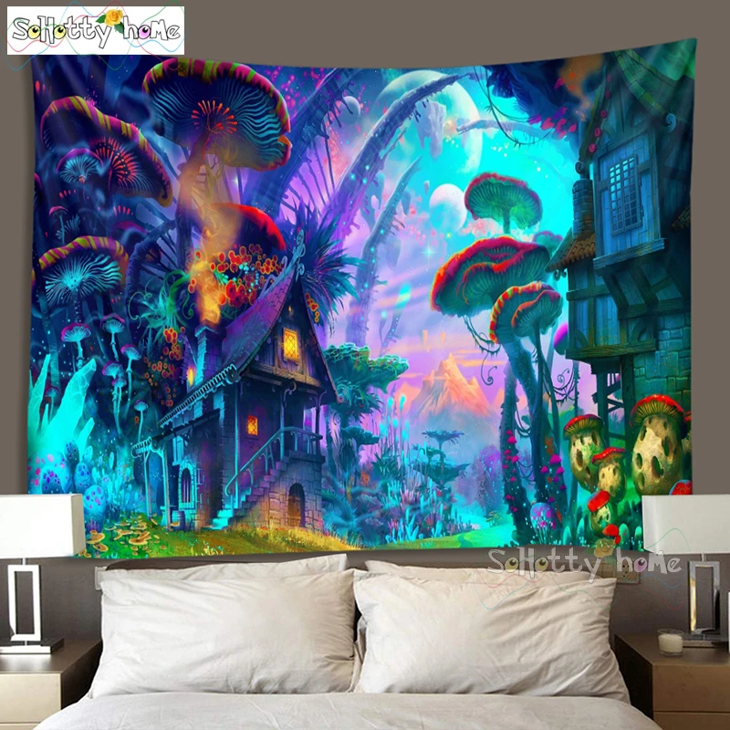 Фиолетовый гриб индийская МАНДАЛА ГОБЕЛЕН Цыганский Psychedelic Tapiz колдовство