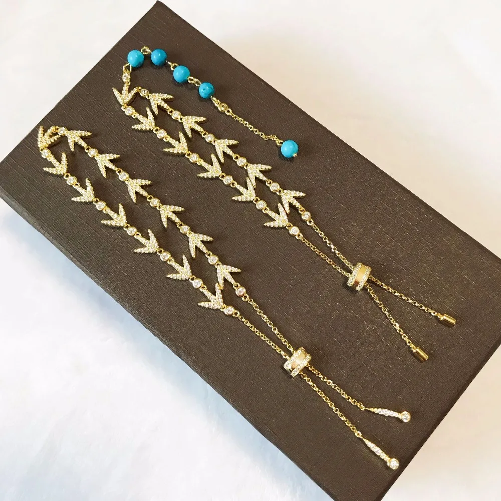 JUIN collection Sterling Silver Gold Color Laurel Leaves with Beads Bracelet Pave CZ Zircon Stones Luxury Jewelry