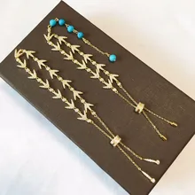 JUIN collection Sterling Silver Gold Color Laurel Leaves with Beads Bracelet Pave CZ Zircon Stones Luxury Jewelry