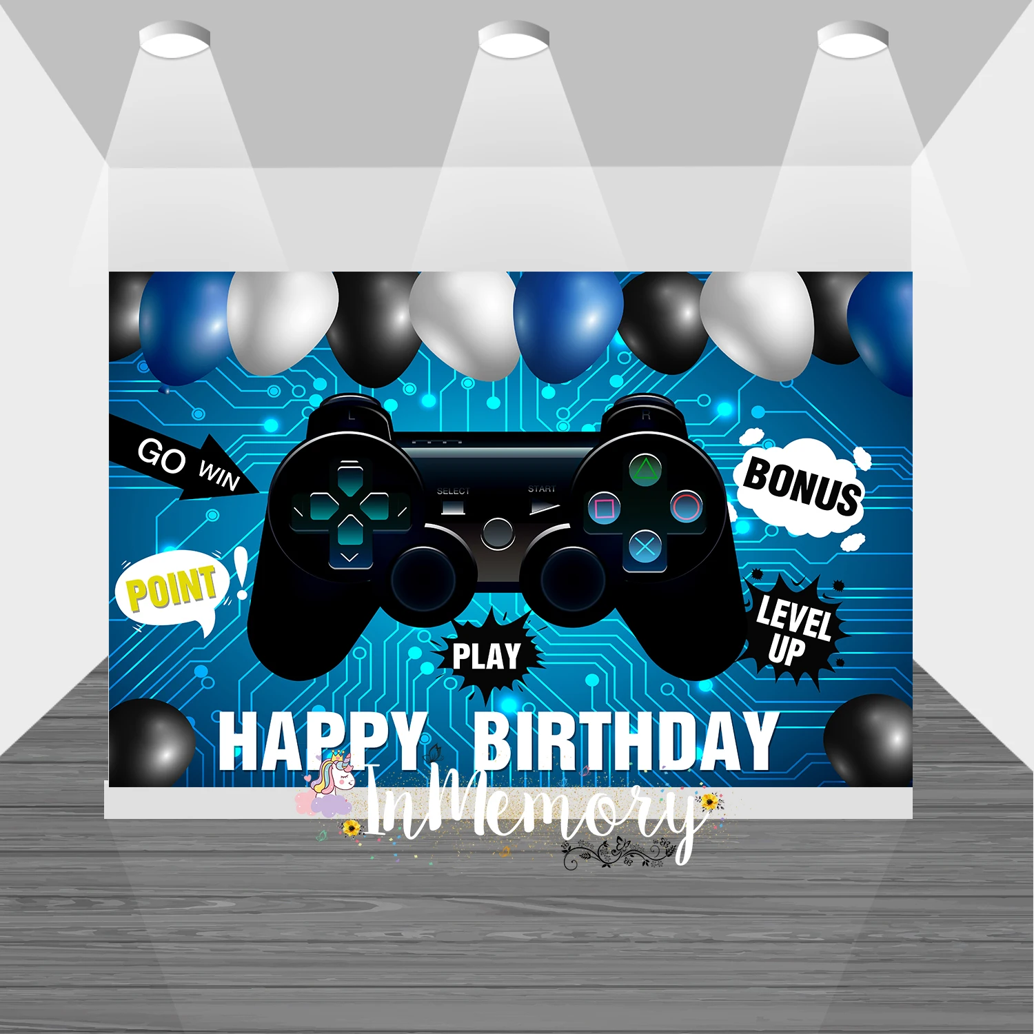 Фон для фотосъемки с изображением голубых воздушных шаров