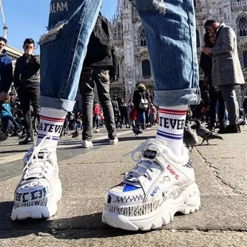 

Prova Perfetto High-end Design Genuine Leather Street Women Sneakers Lace-up Platform Round Toe Height Increasing Sneakers Shoes