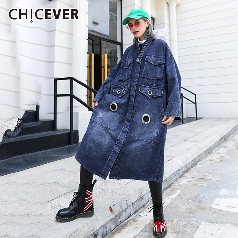 CHICEVER/ВИНТАЖНАЯ ДЖИНСОВАЯ Женская куртка с круглым вырезом и длинными рукавами