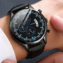 Reloj de pulsera de cuarzo para hombre, cronógrafo informal con correa de cuero, calendario, novedad de 2021