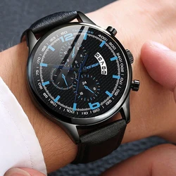 Reloj de pulsera de cuarzo para hombre, cronógrafo informal con correa de cuero, calendario, novedad de 2021