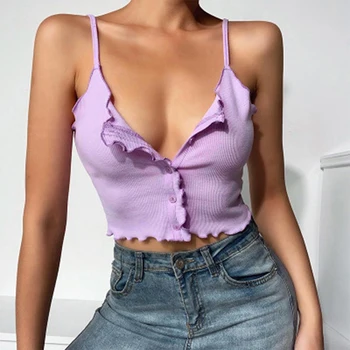 

Hot Sell Summer Women Purple/Blue Vest Fashion Sleeveless Strapless Solid Ruffles Crop Tops Pullovers Ladies Women Camisole