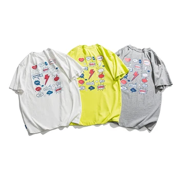 

2020 Summer New Japanese Men's Original Geometric Printing Casual Short-sleeved T-shirt Loose M-2XL Harajuku Streetwear