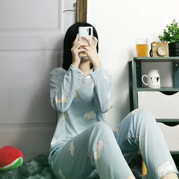 

Hot women's fashion sweet womens pajamas Animal printing Indoor Clothing Home Suit Sleepwear Winter Long sleeve Trousers Pajamas