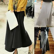 Женская Повседневная однотонная длинная трикотажная юбка с высокой талией на флисовой подкладке