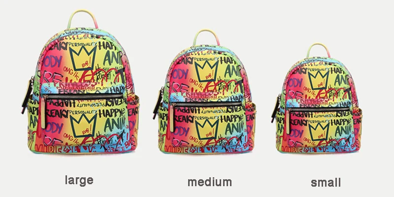 Chegada de Alta Mochila para as Mulheres Couro do Plutônio Nova Marca Qualidade Graffiti Designer Volta Bolsa Grande Capacidade Arco-íris Colorido 2020 2 graffiti mochila para as mulheres designer volta