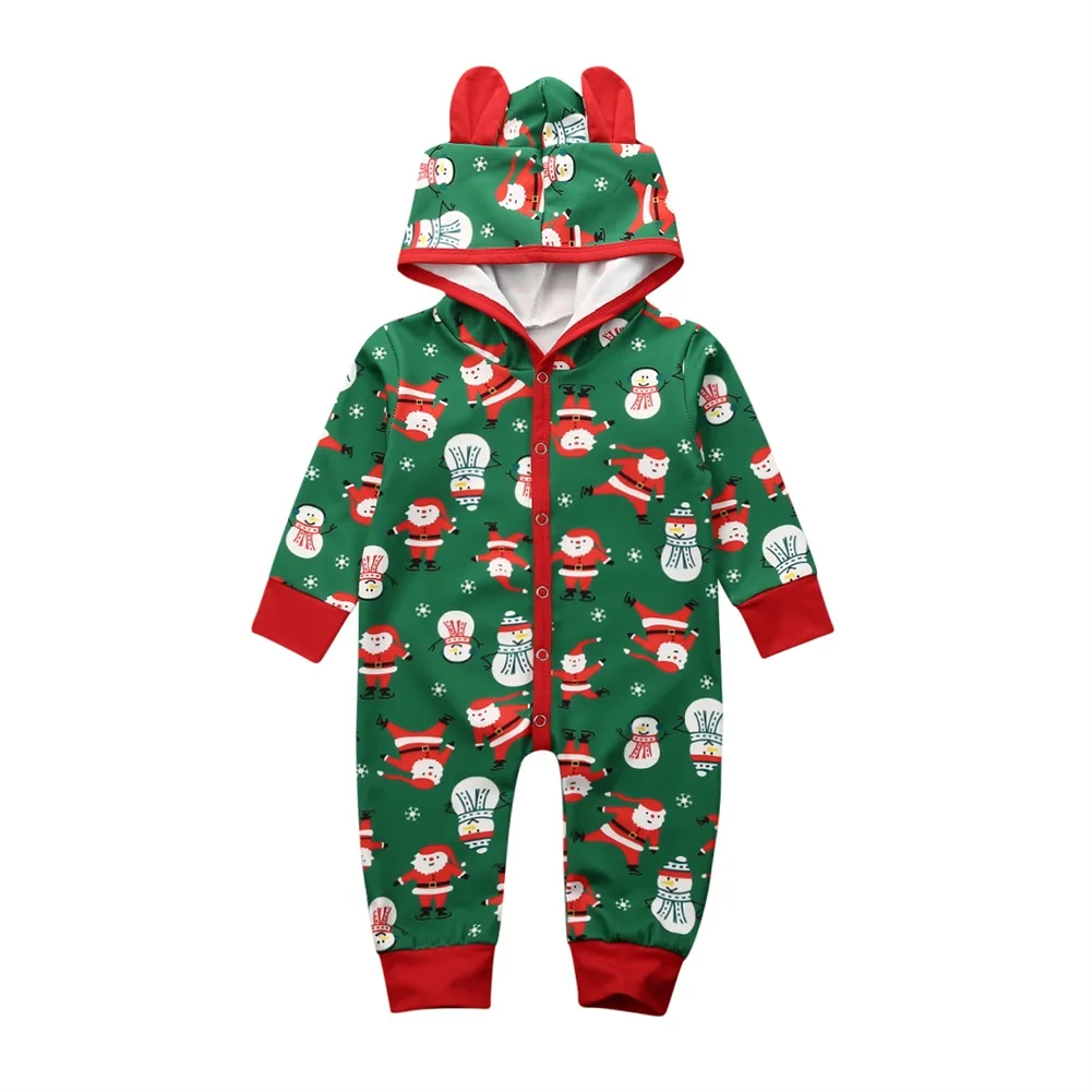 Рождественский костюм для новорожденных от 0 до 18 месяцев, комбинезон с Санта-Клаусом, комбинезон с капюшоном, одежда для маленьких девочек Милая Рождественская одежда для маленьких мальчиков