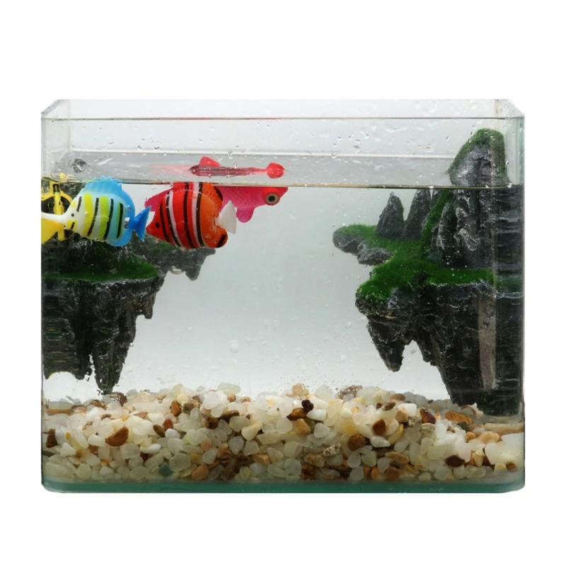 2Pcs Aquarium Ornaments Artificial Resin Moss Landscape Fish Tank Floating Rock Mountain for Fish Sleep Rest Hide Play Breed