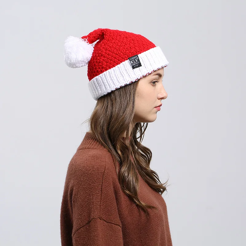 Winter Christmas Hat Knitted Red Warm Woolen Cap Santa's Hats For Home Office Bar Christmas Party Decoration