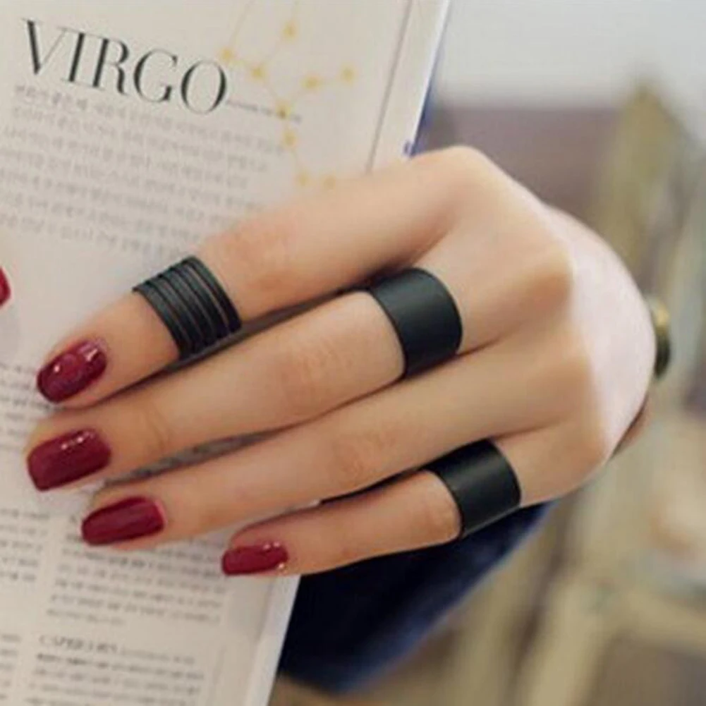 Ring Set Adjustable Rings 3 Pcs Women's Ring Set Punk Cool Black Simple Knuckle Band Mini Rings Rock Charm Jewelry For Party Gifts Open Adjustable