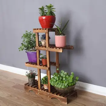

Flower Stand Solid Wood Balcony Multi-layer Wooden Flower Pot Stand Simple Indoor Living Room Assembly Floor Succulent Green Pan