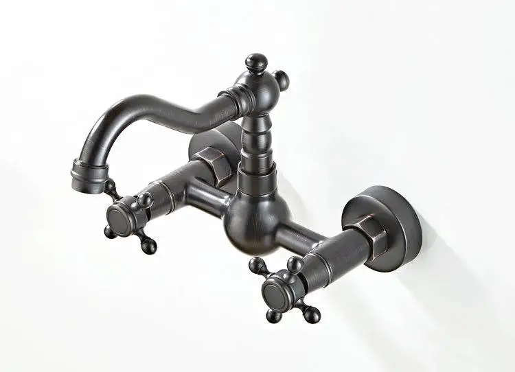 挂墙式水龙头挂墙冷热水葫芦入墙黑古铜水龙头旋转