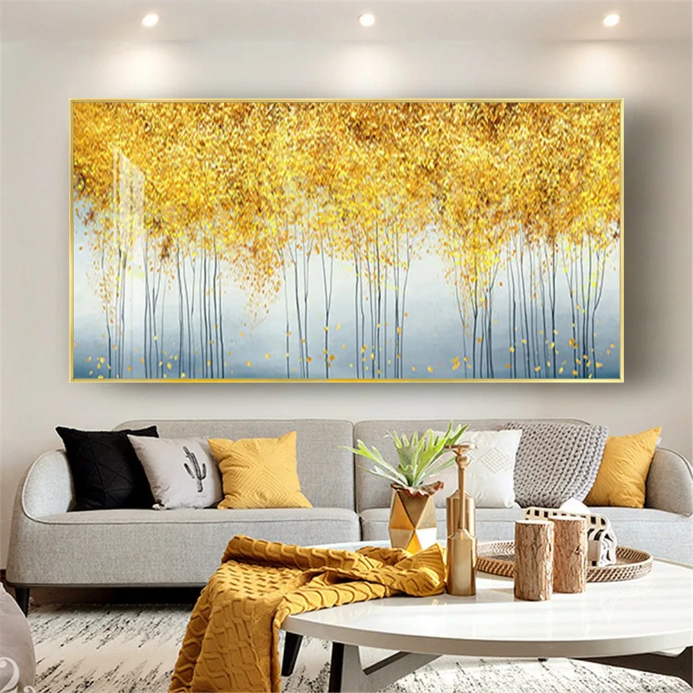 

2021 New 100% Hand Painted Abstract Gold Art Wall Picture Handmade Golden Tree Canvas Oil Painting For Living Room Home Decor