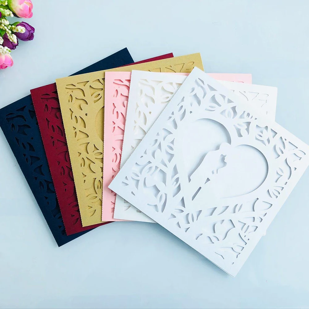  10 Sets Hollow Heart Couple Laser Cut Wedding Invitation Card With Envelopes Custom Party Decoratio - 4000275550737