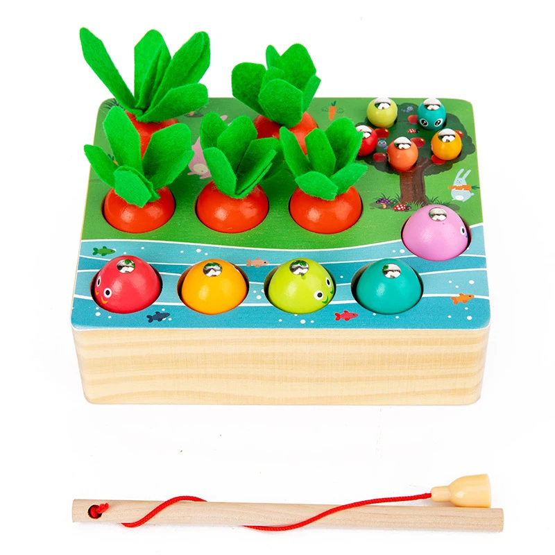 Wooden Toy for Boys Toddler 1-3 Years Old Montessori Preschool Kids Carrot  Learning Magnetic Fishing Game Educational Grasp Toys