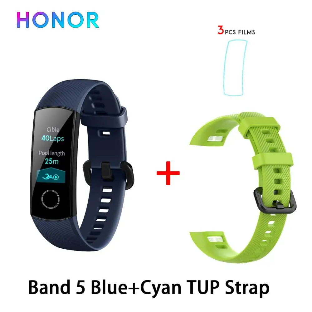 Умный Браслет huawei Honor Band 5, 4, 0,95 дюйма, трекер, умный OLED, для плавания, водонепроницаемый, Bluetooth, фитнес-трекер, сенсорный экран - Цвет: band5 blue n cyan