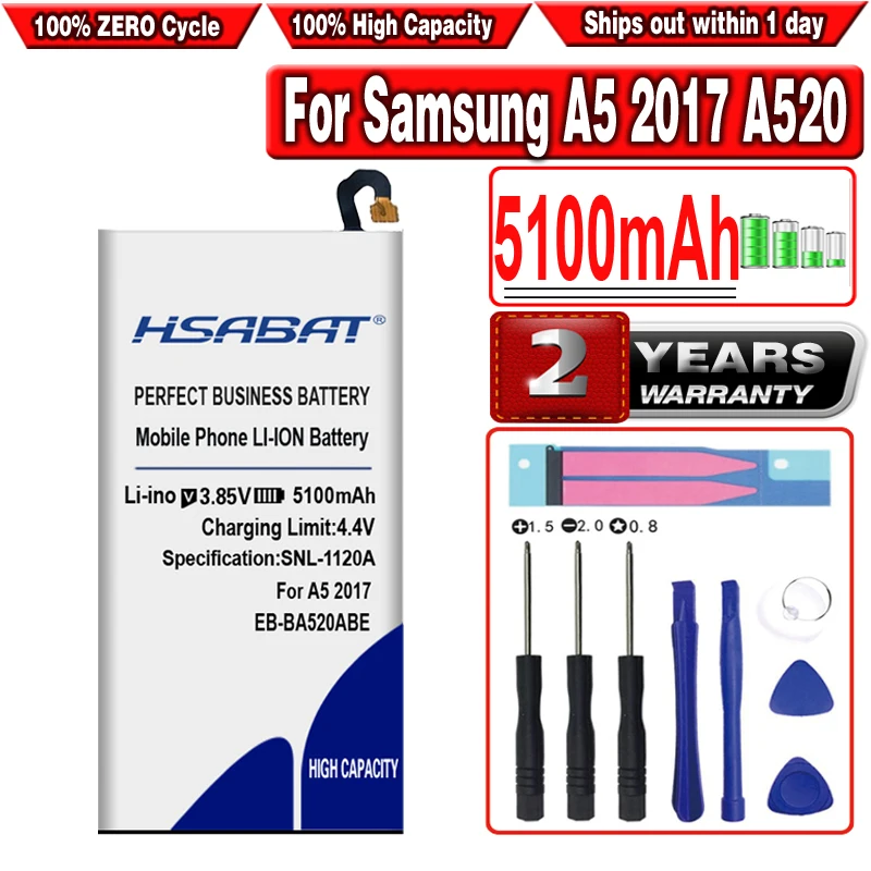 HSABAT EB BA520ABE 5100mAh аккумулятор для Samsung A5 2017 A520 SM A520F A520F/SM A520K A520L|battery for samsung a5|battery