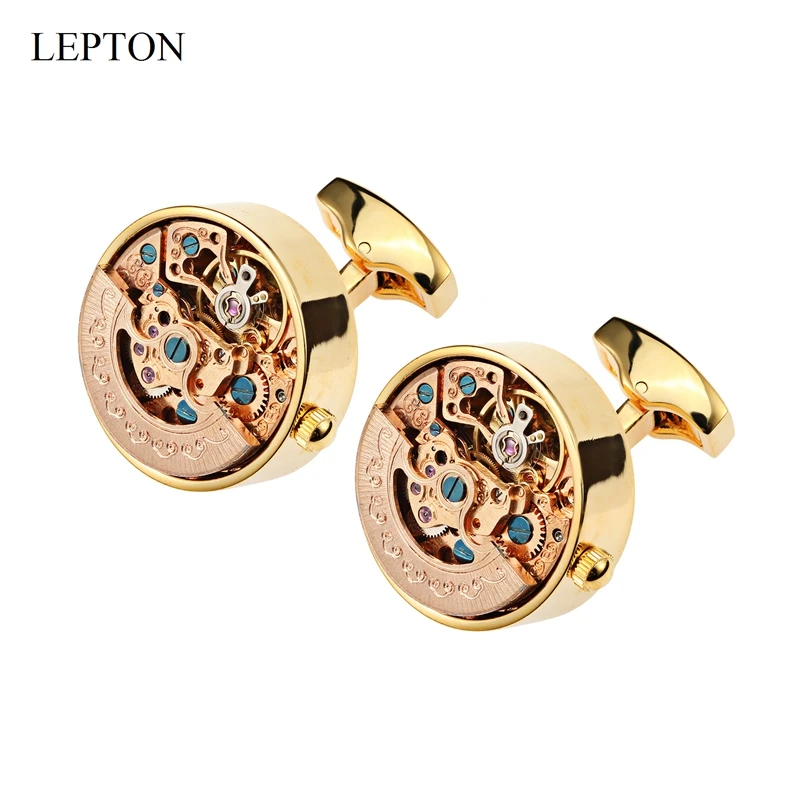 Hot Sale Functional Watch Movement Cufflinks Lepton Steampunk Gear Watch Mechanism Cufflink for Mens Relojes gemelos