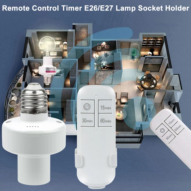 Remote Light Socket,Wireless Lamp Bulb Holder, Remote Control Light Bulb  Socket,E26/E27 Lamp Bulbs Socket Holder withTiming On Off Switch for Light