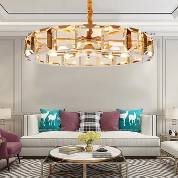 

Post-modern round gold chandelier lighting for living room luxury indoor lights chandeliers crystal lamps led light hanging