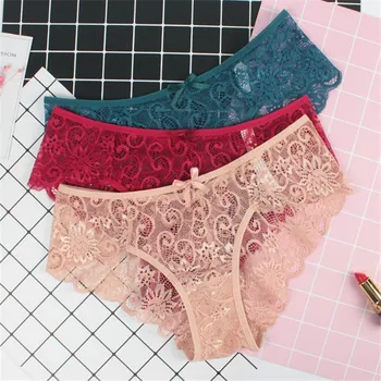 

Hot Sale Sexy Underwear Women Lingerie G String Lace Solid Color Femal Sheer Panties Breathability Knickers