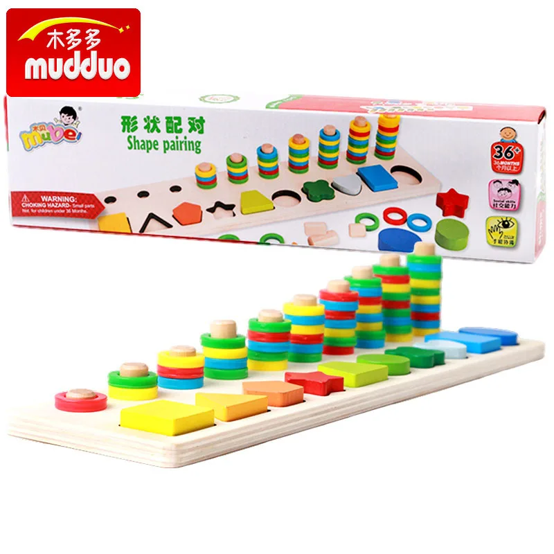 

Wooden Toys Color Shape Numbers Board Children'S Educational Shape Matching Board Educational Linkgame Donuts