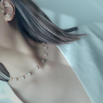 

Delicate Marquise Round Pendant Necklace Earring Bracelet sets Ball Chain Choker Necklace Women Wedding set Bijoux HX001