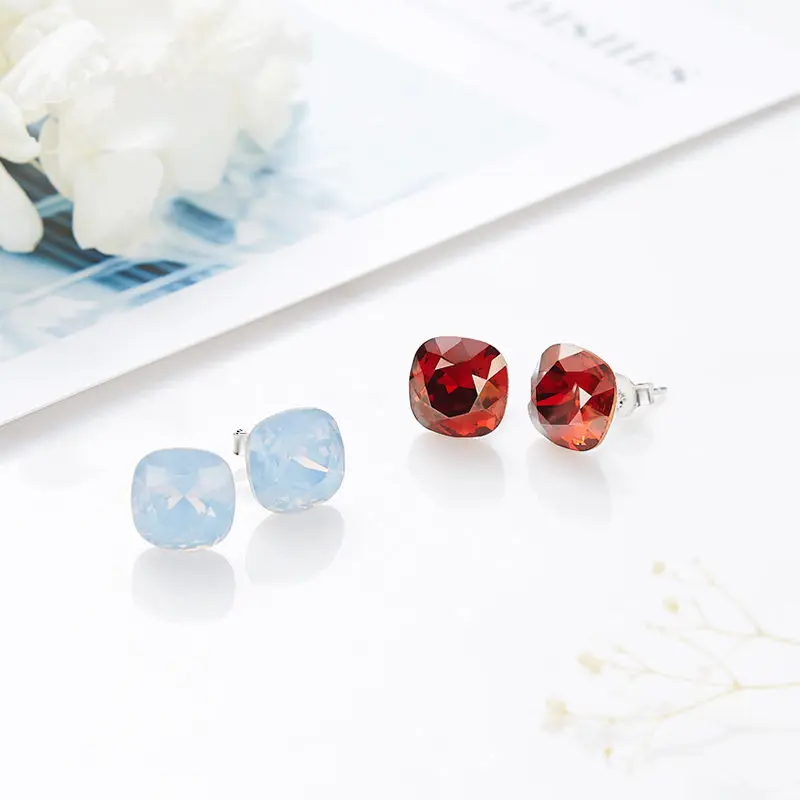 Женские квадратные серьги гвоздики с кристаллами Swarovski|Серьги-гвоздики| |