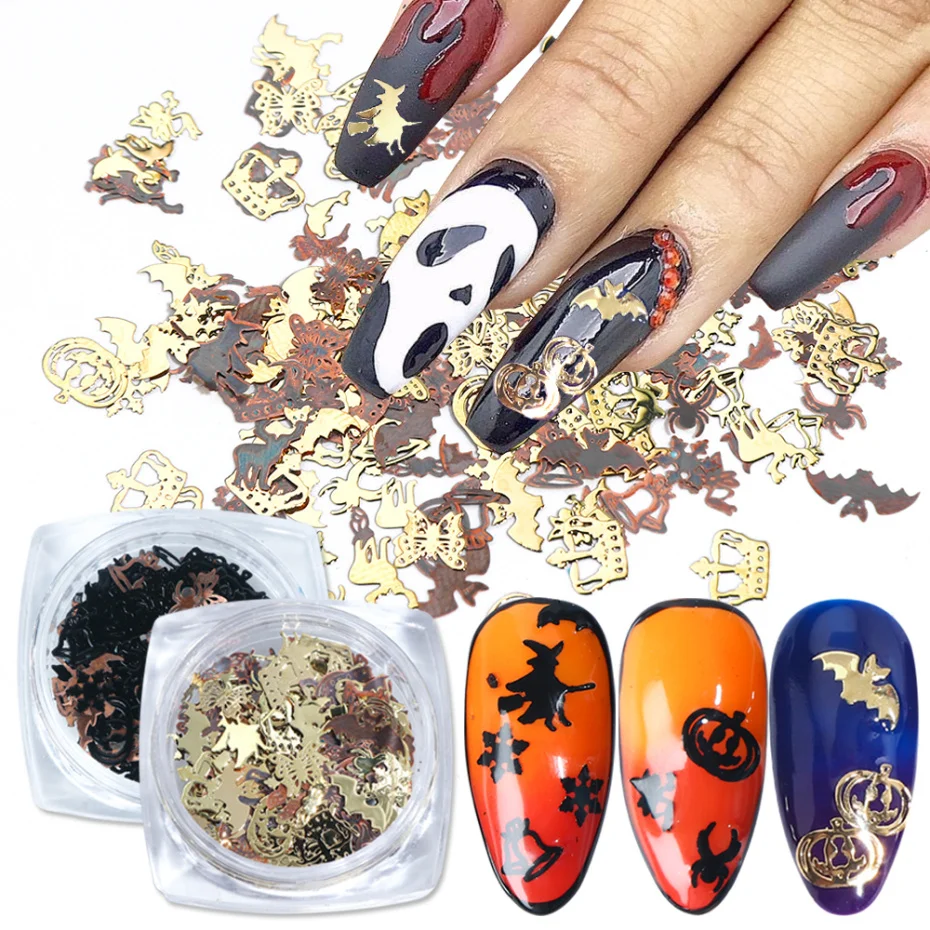 1個ゴールド黒ハロウィンネイルグリッタースパンコール合金ジュエリーパッチフレークジェルポ装飾nf1034 ラインストーン 装飾 Aliexpress