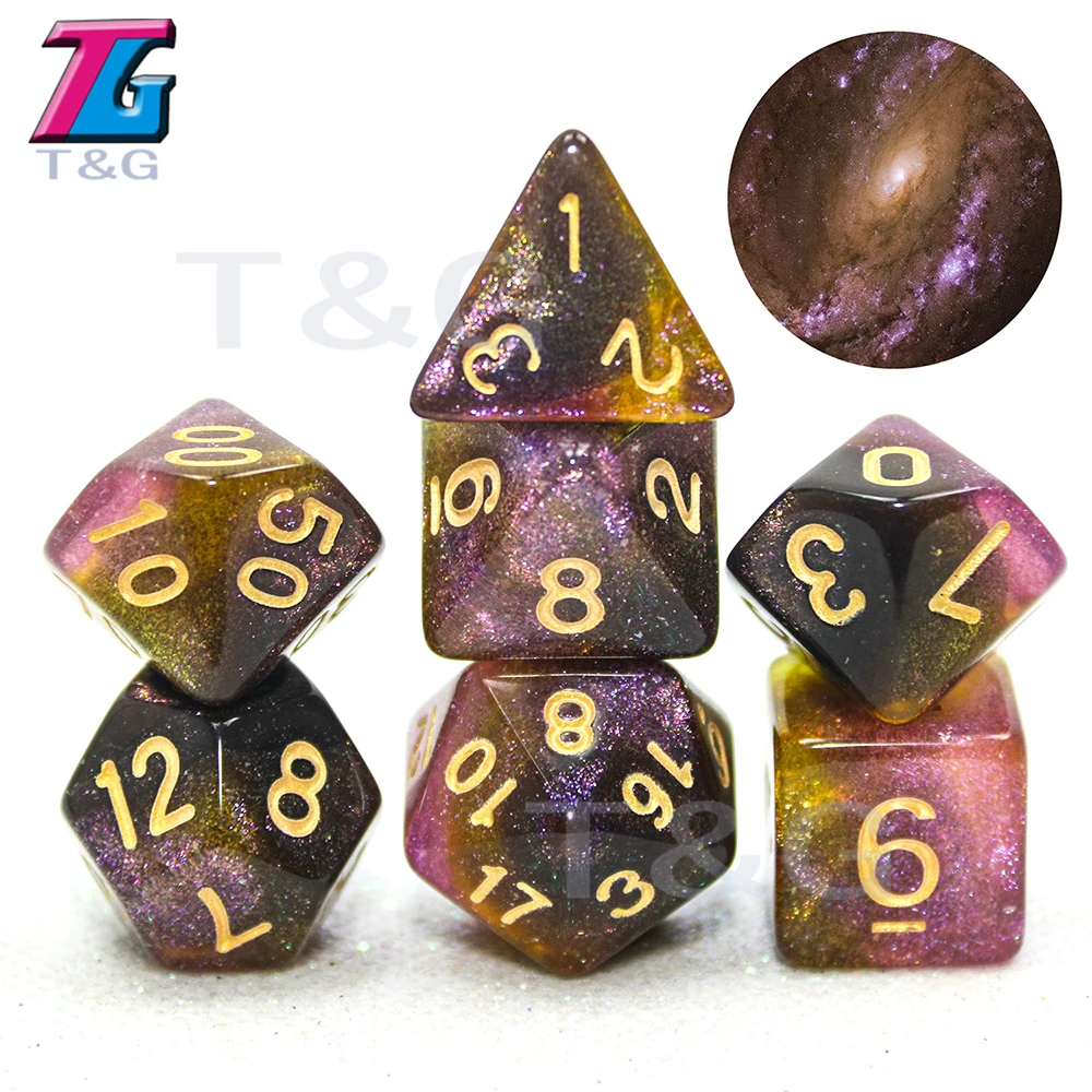DND RPG Вселенная Галактика кости набор D4-D20 с сумкой Shinny Effectt Cool для настольной игры